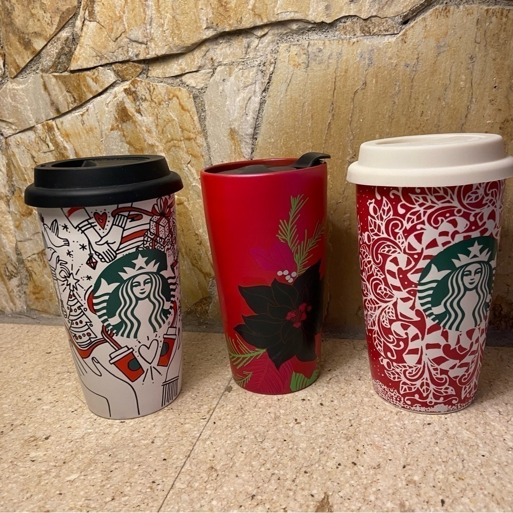 3 Starbucks Christmas Holiday travel mugs - Picture 2 of 16